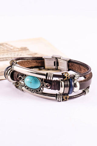 Vintage Turquoise Brown Leather Bracelet