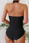 Black Halter Neck Monokini with Floral Cover Up