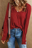 Distressed Seam Long Sleeve - Red