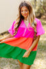 Color Block Tiered Puff Sleeve Dress