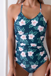 Teal Floral Open Back Swimsuit