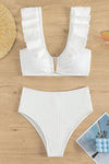 White Ruffled High Waist Bikini Set