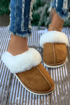 Camel Plush Suede Winter Home Slippers