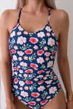 Navy Floral Open Back Swimsuit