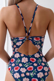 Navy Floral Open Back Swimsuit