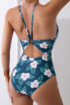 Teal Floral Open Back Swimsuit