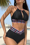 Black Halter Cross Strap Open Back Bikini Set