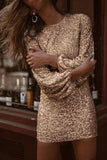 Puffy Sleeve Sequin Dress - Apricot