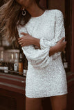 Puffy Sleeve Sequin Dress - White