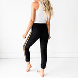 French Terry Joggers - Black/Yellow Stripe