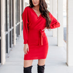 Charming Sweater Dress - Red