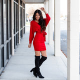 Charming Sweater Dress - Red