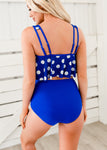 Ruffle High Waist Swimsuit - Blue Polka Dot