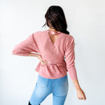 V-Neck Wrapped Waist Top - Pink