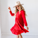 Ruffled Babydoll Midi Dress - Red